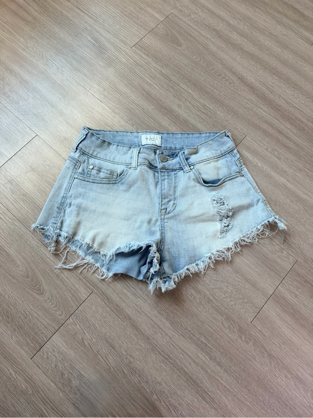 Celebrity Pink Light Blue Distressed Denim Shorts